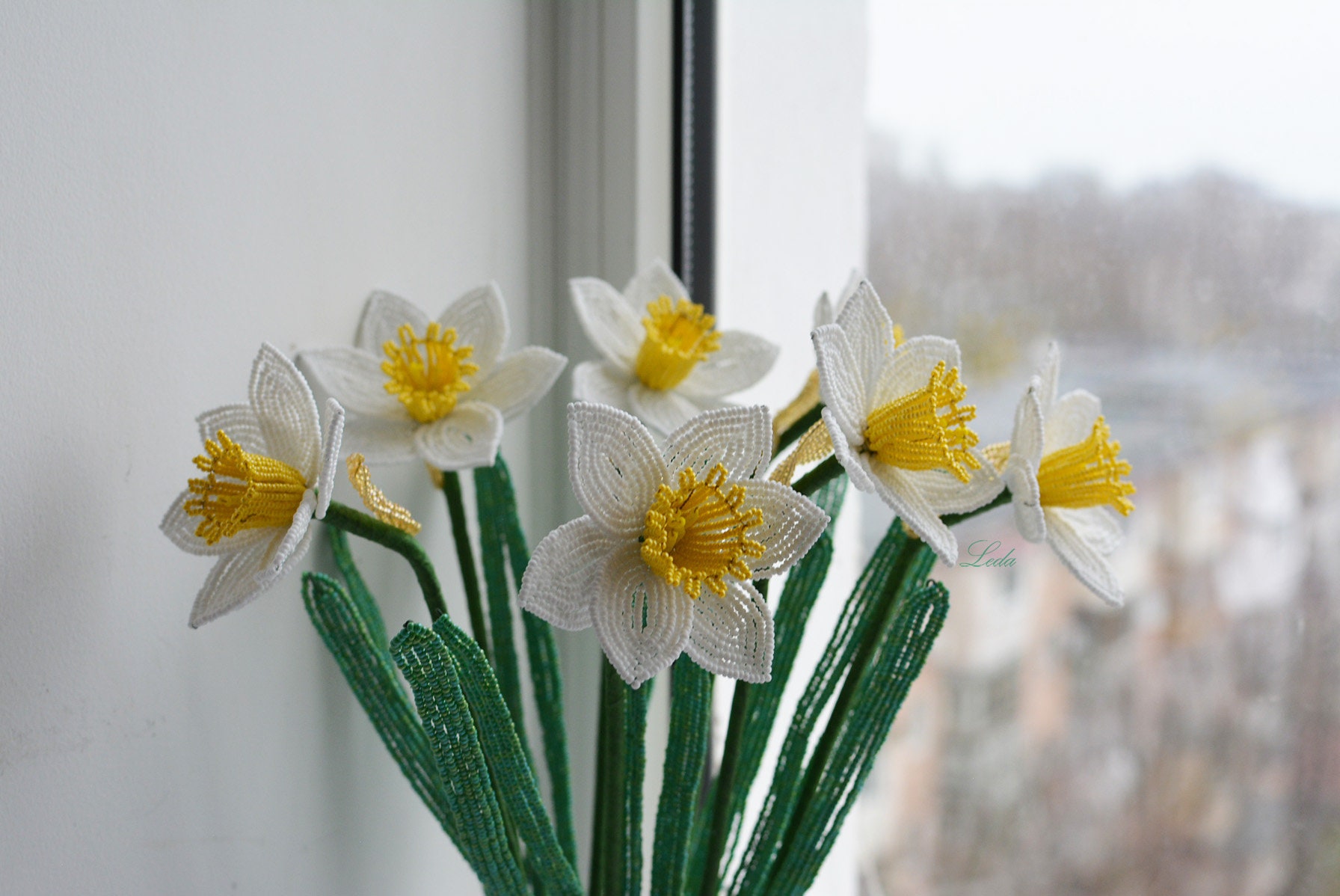 Beaded daffodils spring flowers french beaded flowers Etsy