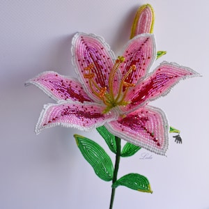 Beaded Stargazer Lily, French Beaded Flower, Pink Stargazer Lily, Lily ...