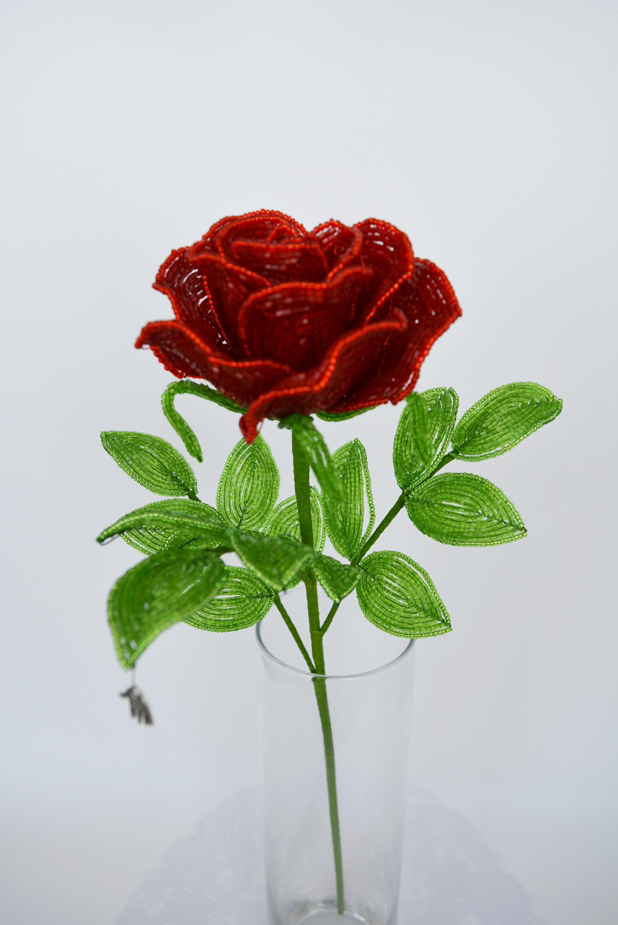 Beaded Rose French Beaded Flowers Stem Red Rose Eternal - Etsy