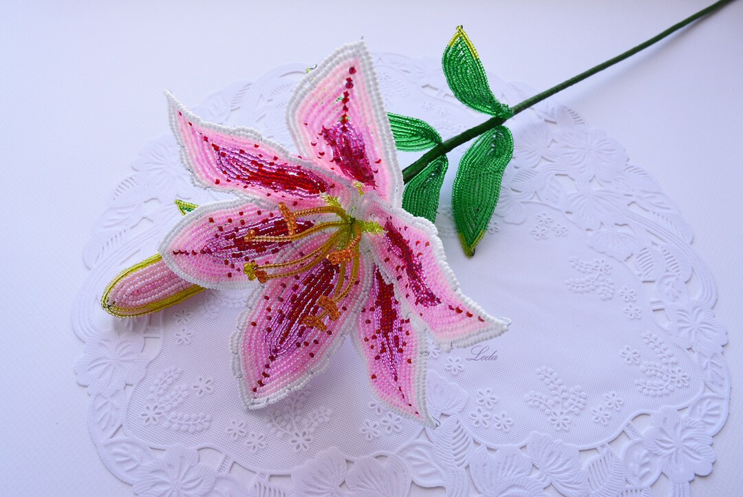 Beaded Stargazer Lily, French Beaded Flower, Pink Stargazer Lily, Lily ...