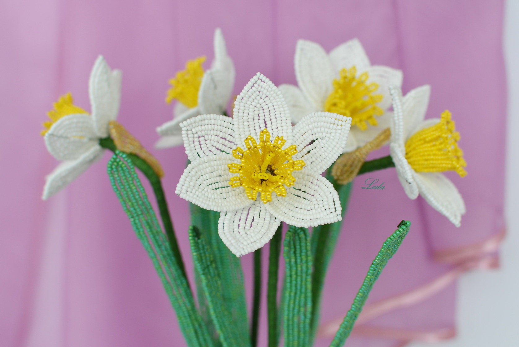 Beaded daffodils spring flowers french beaded flowers Etsy