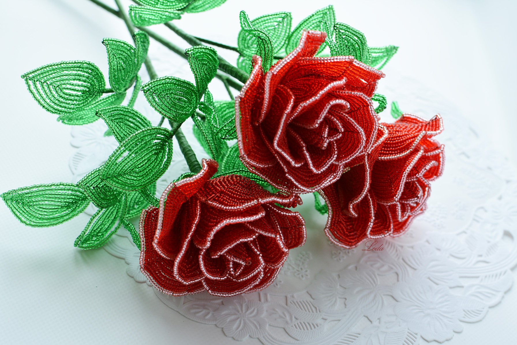 Set of 3 beaded roses french beaded flowers beaded roses Etsy