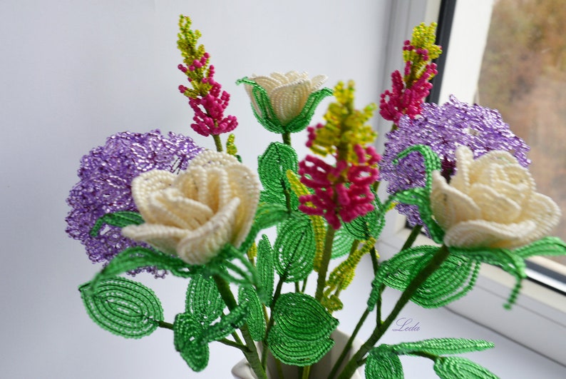 Bouquet Beaded Flowers 8 Beaded Flowers Bouquet Artificial Etsy