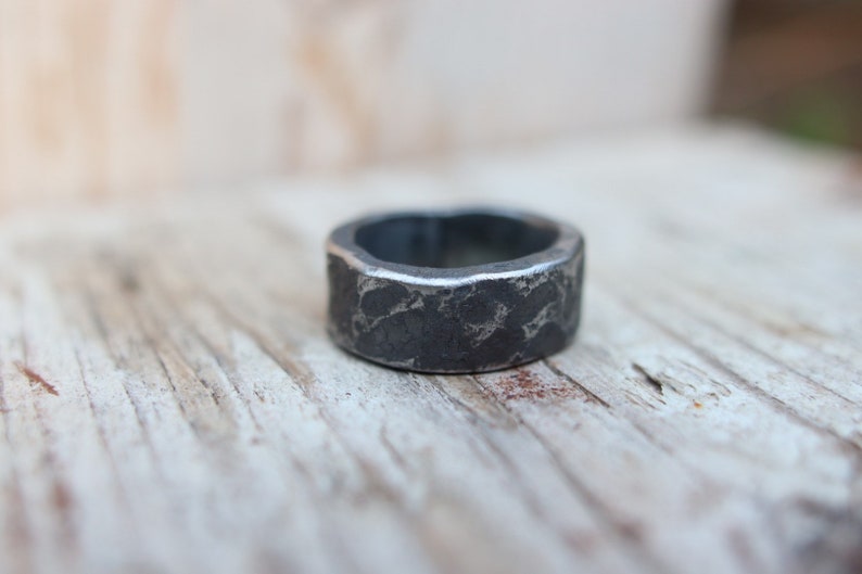 Heavy, beaten hand forged iron ring. Raw, rustic and organic. image 2