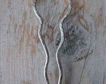 Hand forged solid silver hair pin