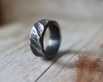 Iron ring with hammer detail ~ rustic, raw and organic.