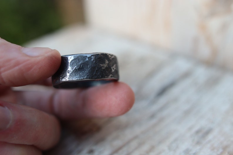 Heavy, beaten hand forged iron ring. Raw, rustic and organic. image 5
