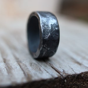 Heavy, beaten hand forged iron ring. Raw, rustic and organic. image 1