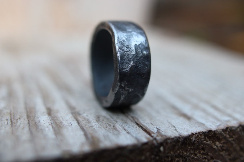 Heavy, beaten hand forged iron ring. Raw, rustic and organic. image 1