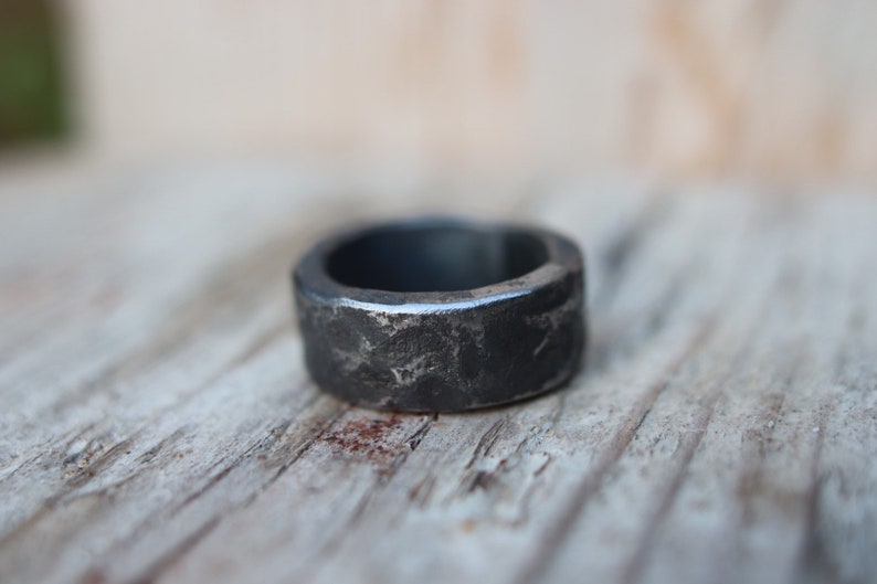 Heavy, beaten hand forged iron ring. Raw, rustic and organic. image 7