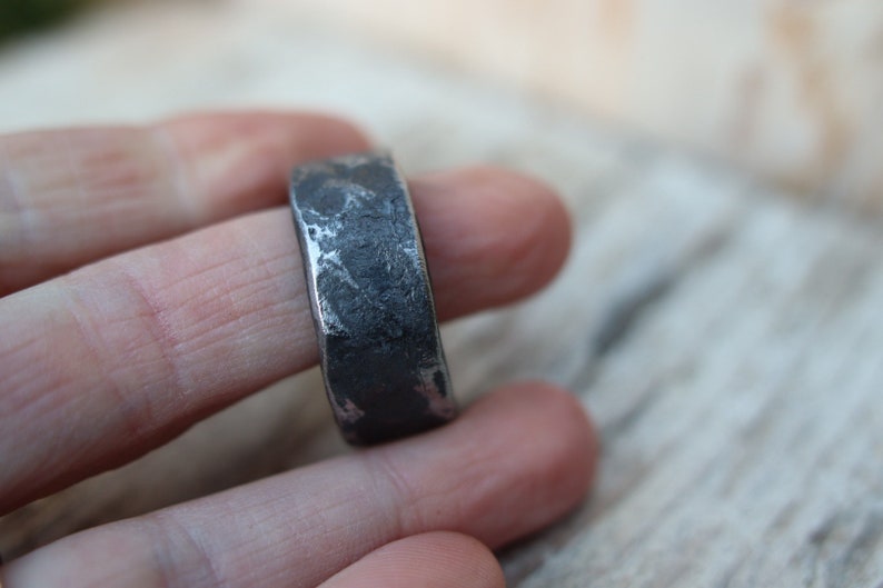 Heavy, beaten hand forged iron ring. Raw, rustic and organic. image 6