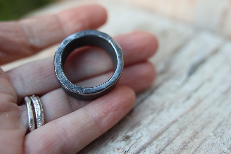 Heavy, beaten hand forged iron ring. Raw, rustic and organic. image 8