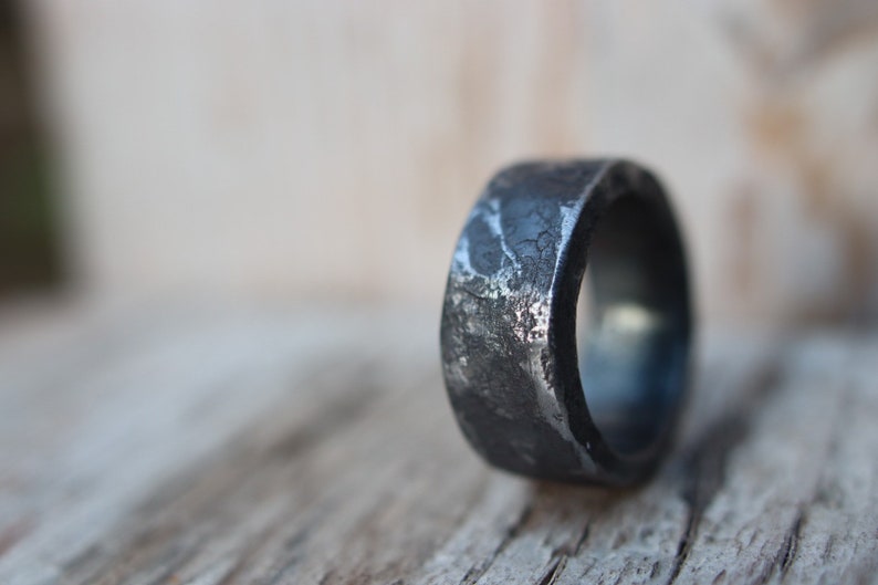 Heavy, beaten hand forged iron ring. Raw, rustic and organic. image 3