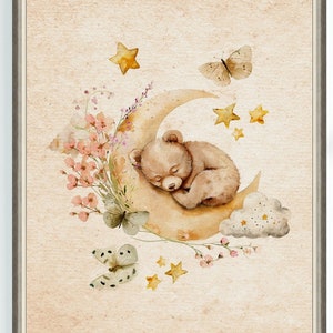 Baby Winnie the Pooh Poster Watercolor Poster Bear Nursery Printable Neutral Kids Decor Wall Art Instant Digital Download