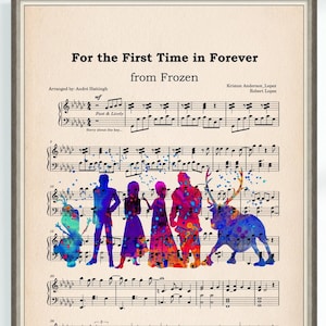 Pôster musical congelado pela primeira vez para sempre, folha de música, arte musical do ensino médio, impressão de arte para casa, decoração de parede 2557