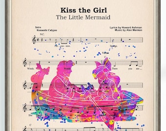 Little Mermaid Ariel and Eric Musical Poster Kiss the Girl Music Sheet High School Musical Art Print Home Art Wall Decor 2521