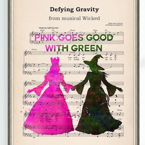 Póster musical malvado El rosa combina bien con el verde Cita Desafiando la gravedad Partitura musical Impresión de arte de pared Descarga digital instantánea para guardería