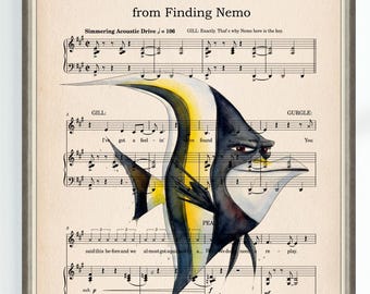 Finding Nemo Poster Gill We Swim Together Music Sheet Art Wall Decor Printable Nursery Instant Digital Download