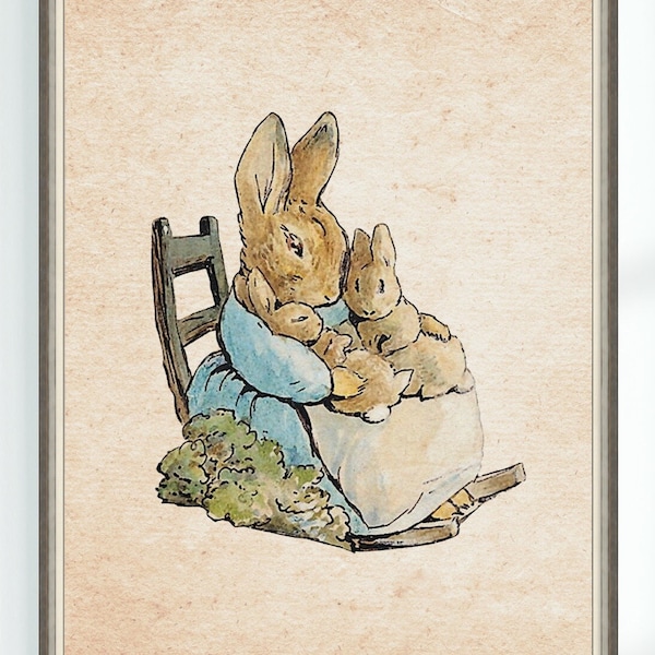 Peter Rabbit and Mom Beatrix Potter Character Poster Home Decor Nursery Print Instant Digital Download