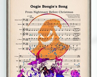 Nightmare Before Christmas Poster Jack And Sally Print Oogie Boogie's Song Music Sheet High School Musical Print Home Art Wall Decor 2568