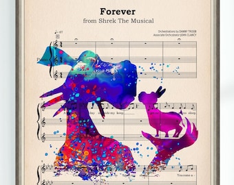 Shrek muzikale poster Fiona Dragon print Forever muziekblad High School Musical Art Print kwekerij Instant Digitale Download