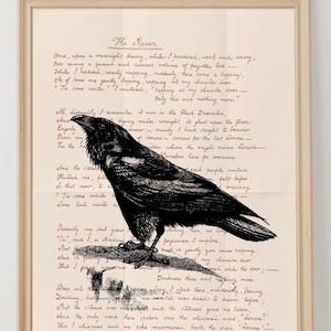 Edgar Allan Poe Poster The Raven Poem Original Handwriting Edgar Allan Poe Literature Classic Vintage Print Instant download