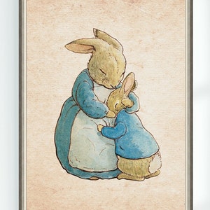 Peter Rabbit e la mamma Beatrix Potter Illustrazione del personaggio Poster Home Decor Nursery Stampa Download digitale istantaneo