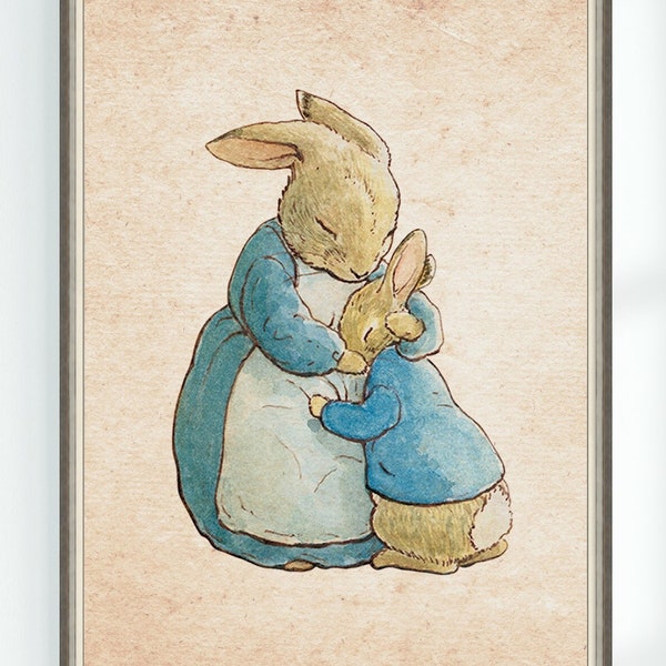 Peter Rabbit and Mom Beatrix Potter Character Illustration Poster Home Decor  Nursery Print Instant Digital Download