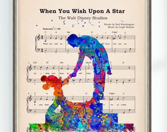Mickey Mouse Musical Poster When You Wish Upon A Star Music Sheet High School Musical Art Print Home Art Wall Decor 2536