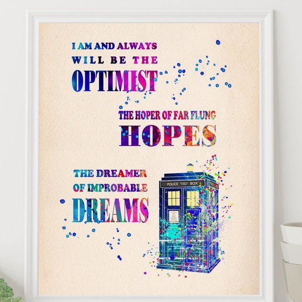 Ich bin und werde immer der Optimist sein... Doctor Who Zitat Poster Tardis Druck Wand Dekor Aquarell Sofort download