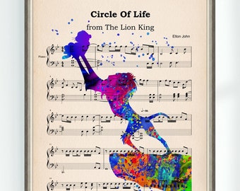 Pôster do Rei Leão Círculo da Vida Partitura Musical Arte Decoração de Parede Impressão Berçário Download Digital Instantâneo