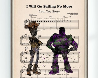 Cartel musical de Toy Story I Will Go Sailing No More Partituras High School Musical Art Print Nursery Descarga digital instantánea