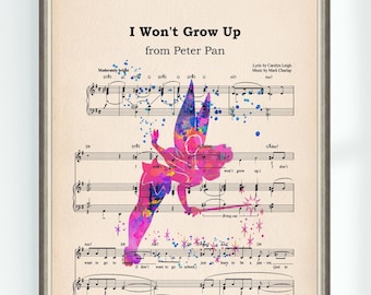 ピーターパン ミュージカル ポスター ティンカーベル プリント I Won't Grow Up 楽譜 ハイスクール ミュージカル アートプリント ホームアート 壁装飾 2548
