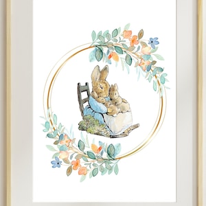 Peter Rabbit and Mom Print Beatrix Potter Poster Nursery Instant Digital Download