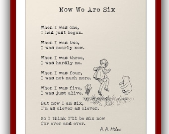 Now We Are Six A. A. Milne Poems When I was one I had just begun When I was two...Winnie the Pooh Quote Vintage Poster 820