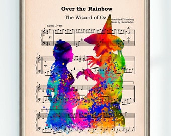 Wizard of Oz Musical Poster Dorothy and Wicked Witch Print Over the Rainbow Music Sheet Wall Art Print Nursery Instant Digital Download