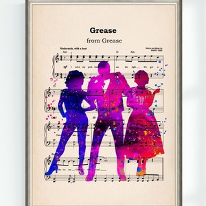 Poster musicale di grasso Grease Spartiti musicali High School Musical Art Print Nursery Download digitale istantaneo
