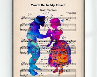 Tarzan Poster You'll Be In My Heart Music Sheet Musical Art Wall Decor Print Nursery Instant Digital Download