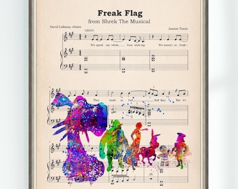 Shrek Musical Poster Freak Flag Music Sheet High School Musical Art Print Nursery Instant Digital Download