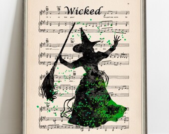 Póster de acuarela de bruja malvada, partitura de música de escuela secundaria, impresión de arte musical, decoración de pared artística para el hogar 15