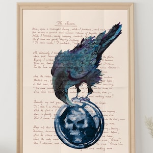 Edgar Allan Poe Poster The Raven Poem Original Handwriting Edgar Allan Poe Literature Classic Vintage Instant Digital Download