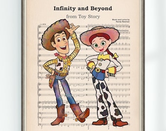 Toy Story Poster Woody and Jessie Infinity and Beyond Music Sheet High School Musical Art Print Nursery Instant Digital Download