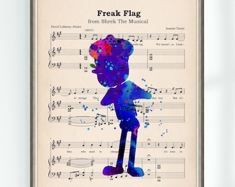 Shrek Musical Poster Pinocchio Print Freak Flag Music Sheet High School Musical Art Print Nursery Instant Digital Download