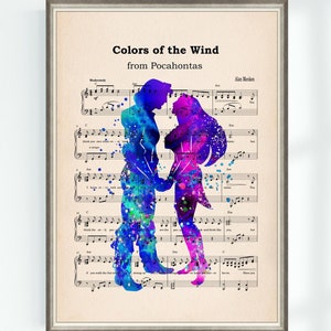 Pocahontas Poster Colors of the Wind Music Sheet Musical Art Wall Decor Print Nursery Instant Digital Download