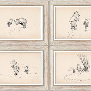 Winnie the Pooh and Piglet Print Set Of 4 Vintage Classic Poster Nursery Print Instant Digital Download