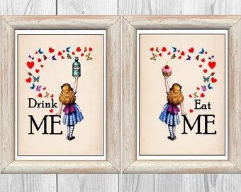 Alice in Wonderland Vintage Poster Drink Me Eat Me Adventures in Wonderland  Lewis Carroll Print Instant Digital Download