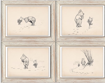 Winnie the Pooh and Piglet Print Set Of 4 Vintage Classic Poster Nursery Print Instant Digital Download