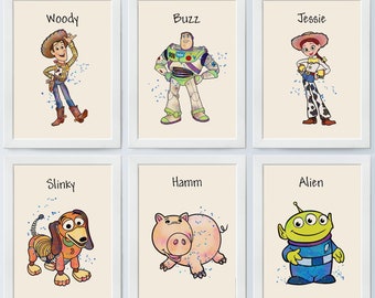 Toy Story Set Of 6 Color Poster Woody Buzz and friends Nursery Print Baby Room Decor 556