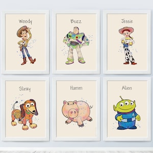 Toy Story Juego de 6 carteles en color Woody Buzz y sus amigos Impresión infantil Decoración de la habitación del bebé 556