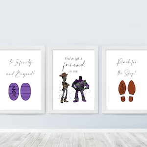 Conjunto de 3 citas de Toy Story Color Woody y Buzz Boots con nombre de Andy hasta el infinito y más allá cartel vivero impresión decoración de la habitación del bebé Descargar
